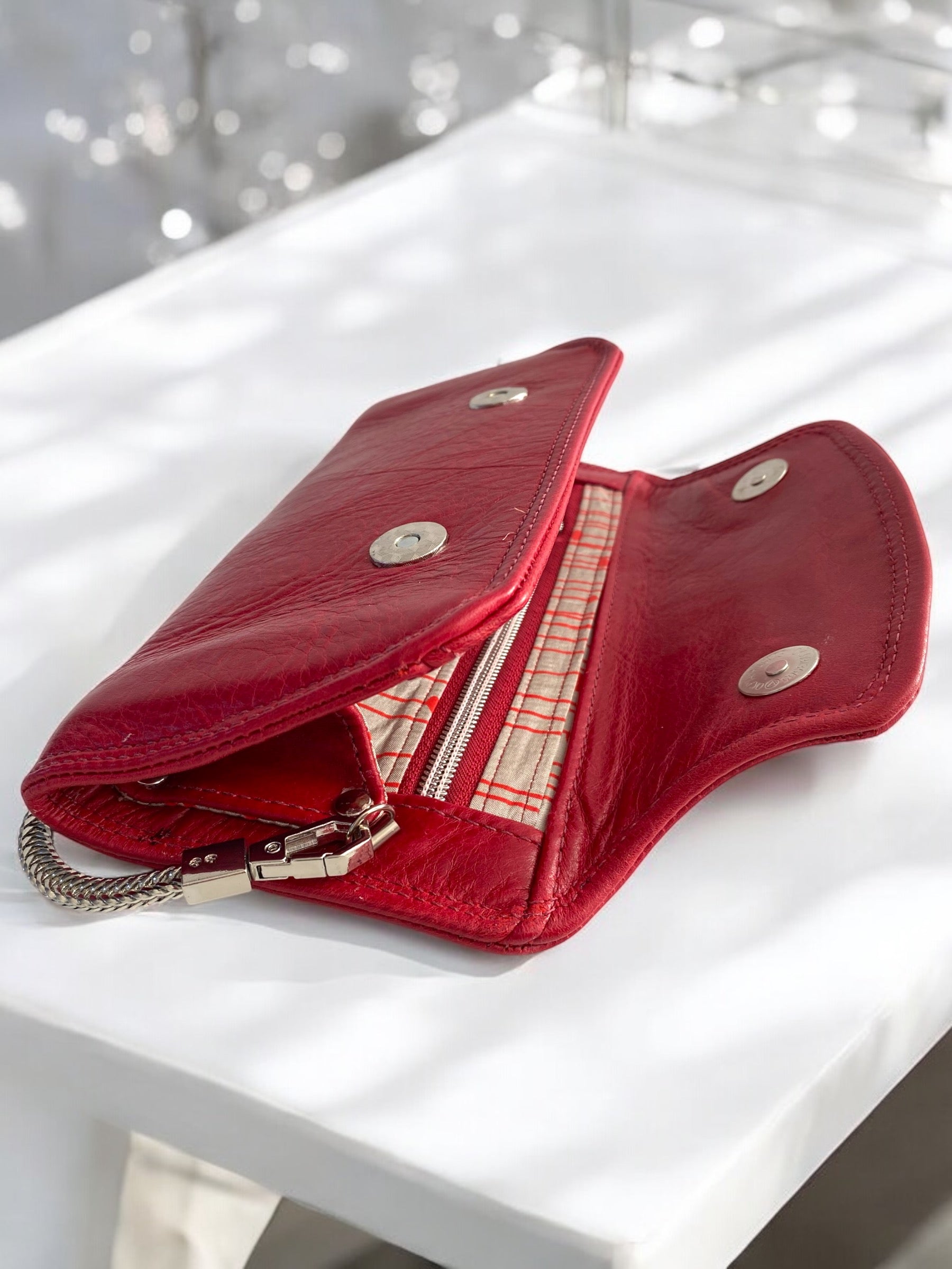 Date Night | Red Leather Clutch | Chain Handle Bag image 12