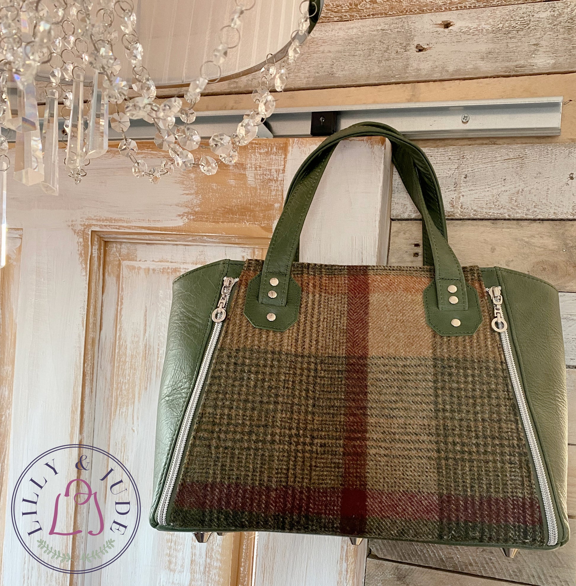 Rudy | Green Leather & Autumnal Tweed Handbag | Handcrafted Eco Luxury image 2