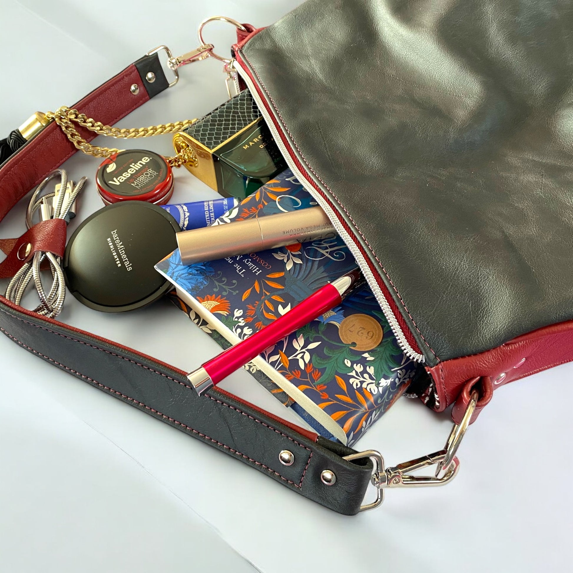 Paulette | Black and Red Leather Shoulder Bag | Handcrafted from Rescued Leather image 11