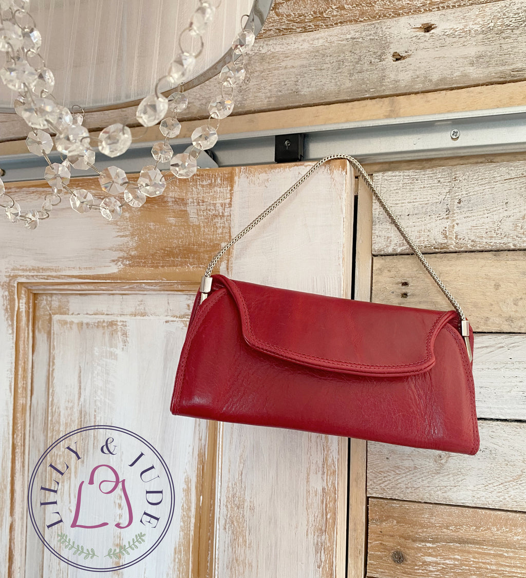 Date Night | Red Leather Clutch | Chain Handle Bag image 3