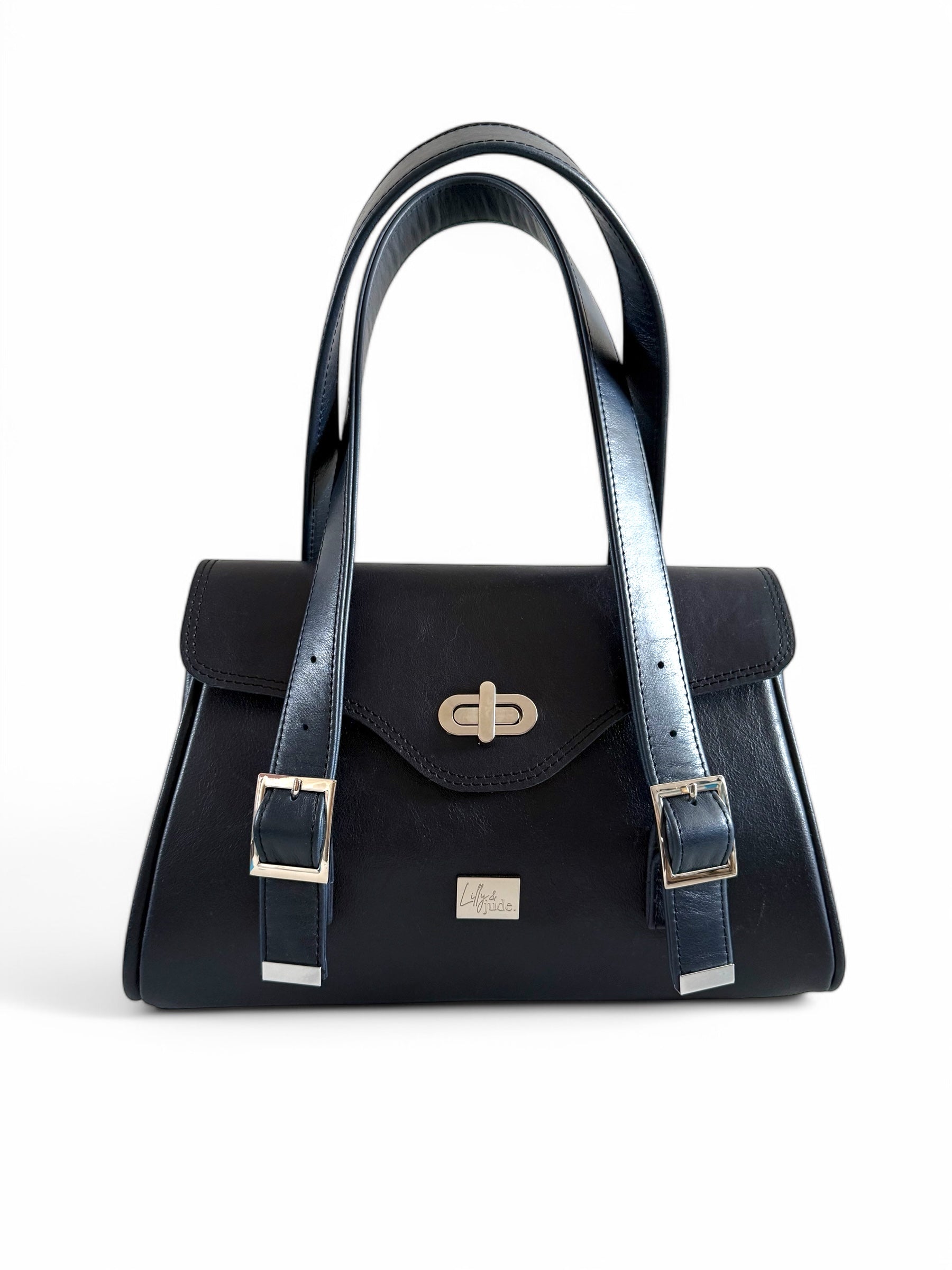 Rachel | Navy Blue Structured Buckle Bag | Classic Work Style image 0