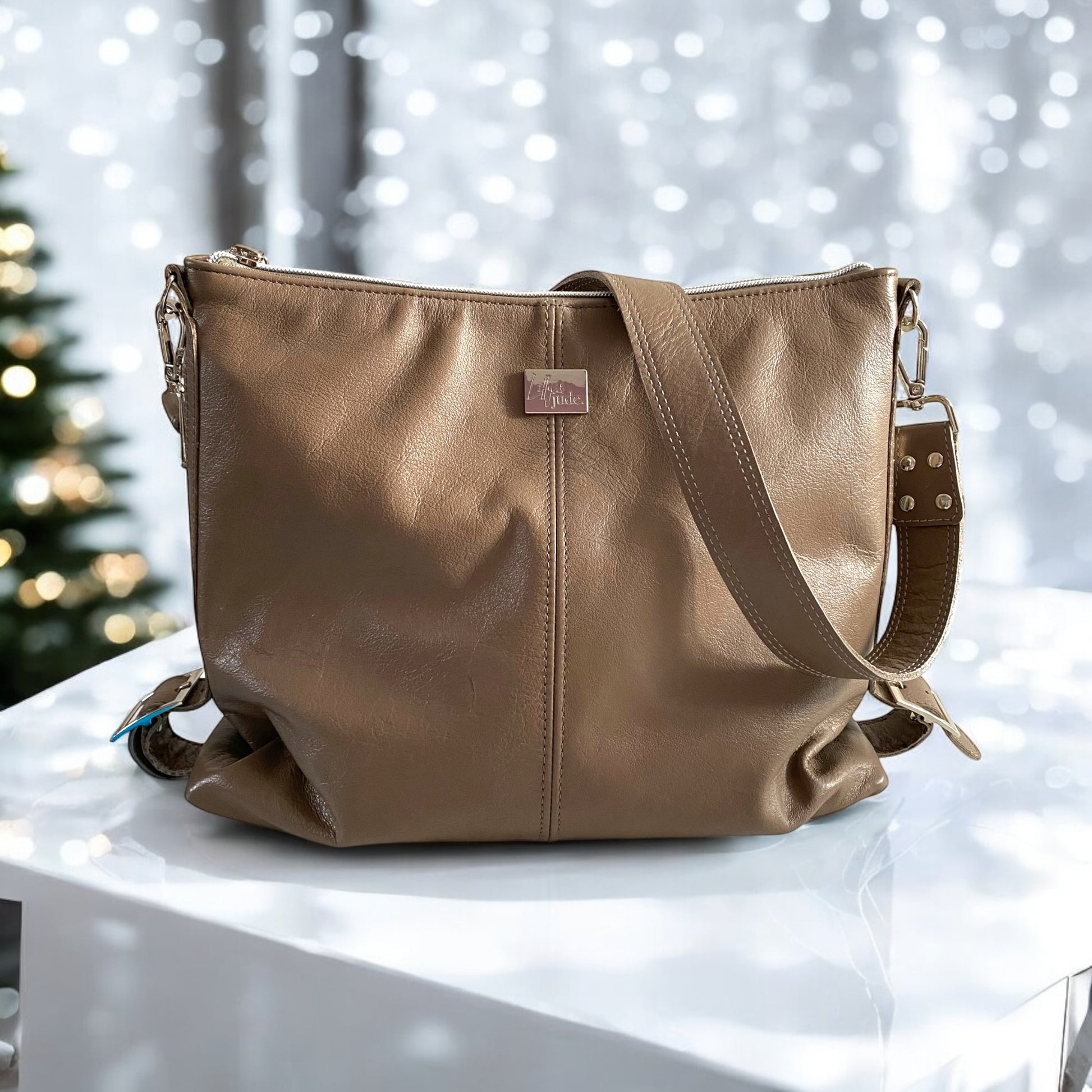 Juliette | Handcrafted Mink Grey Leather Slouch Bag image 1