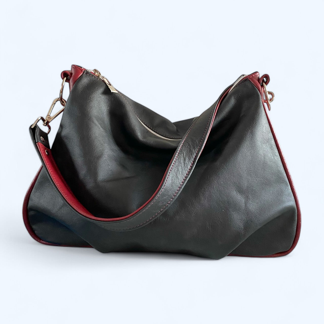 Paulette | Black and Red Leather Shoulder Bag | Handcrafted from Rescued Leather image 0