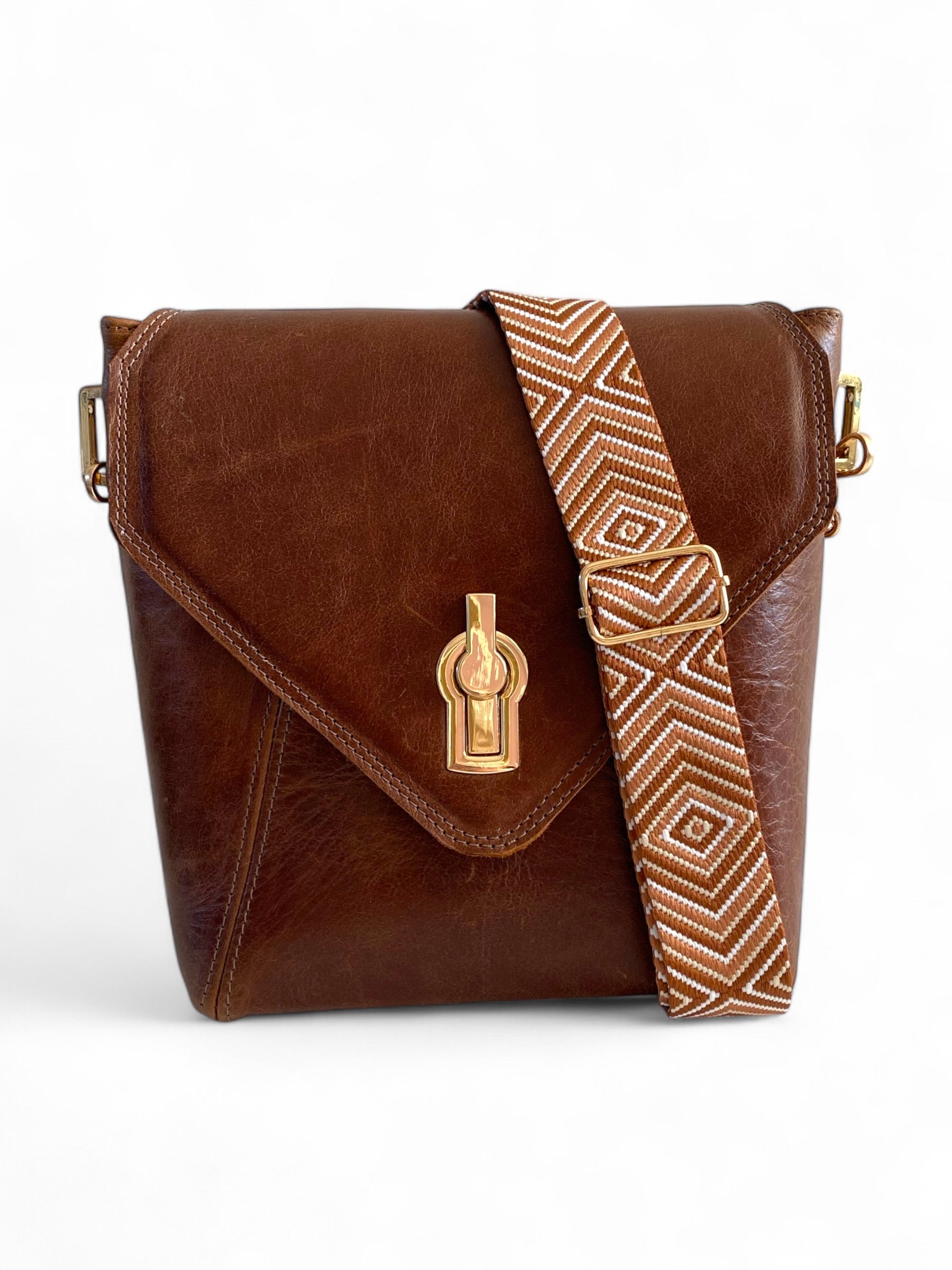 SWALK | Handcrafted Conker Brown Leather Crossbody Bag image 0