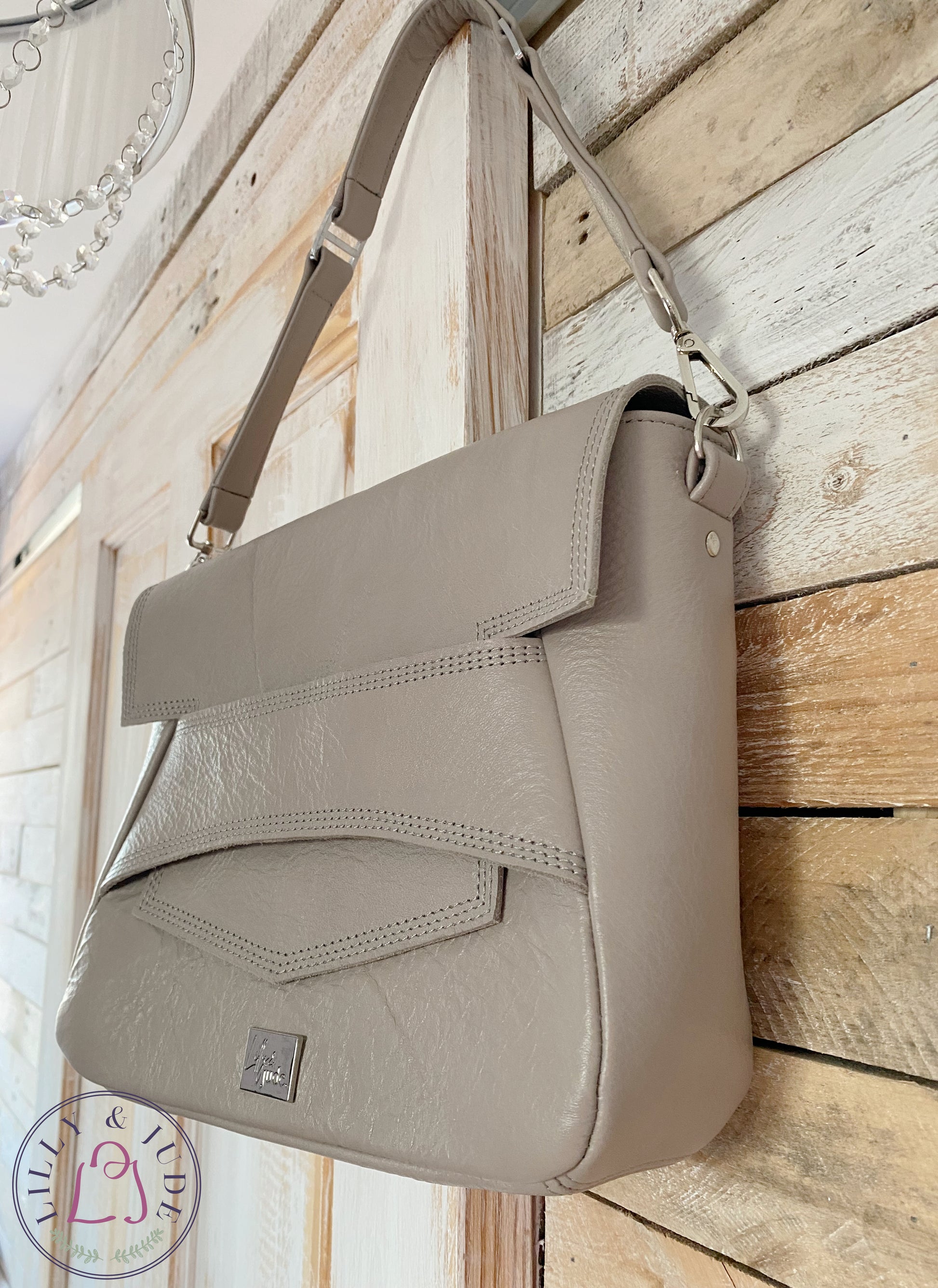 Emmmie | Grey Leather Shoulder Bag | Handcrafted, Eco-Friendly & Stylish image 1