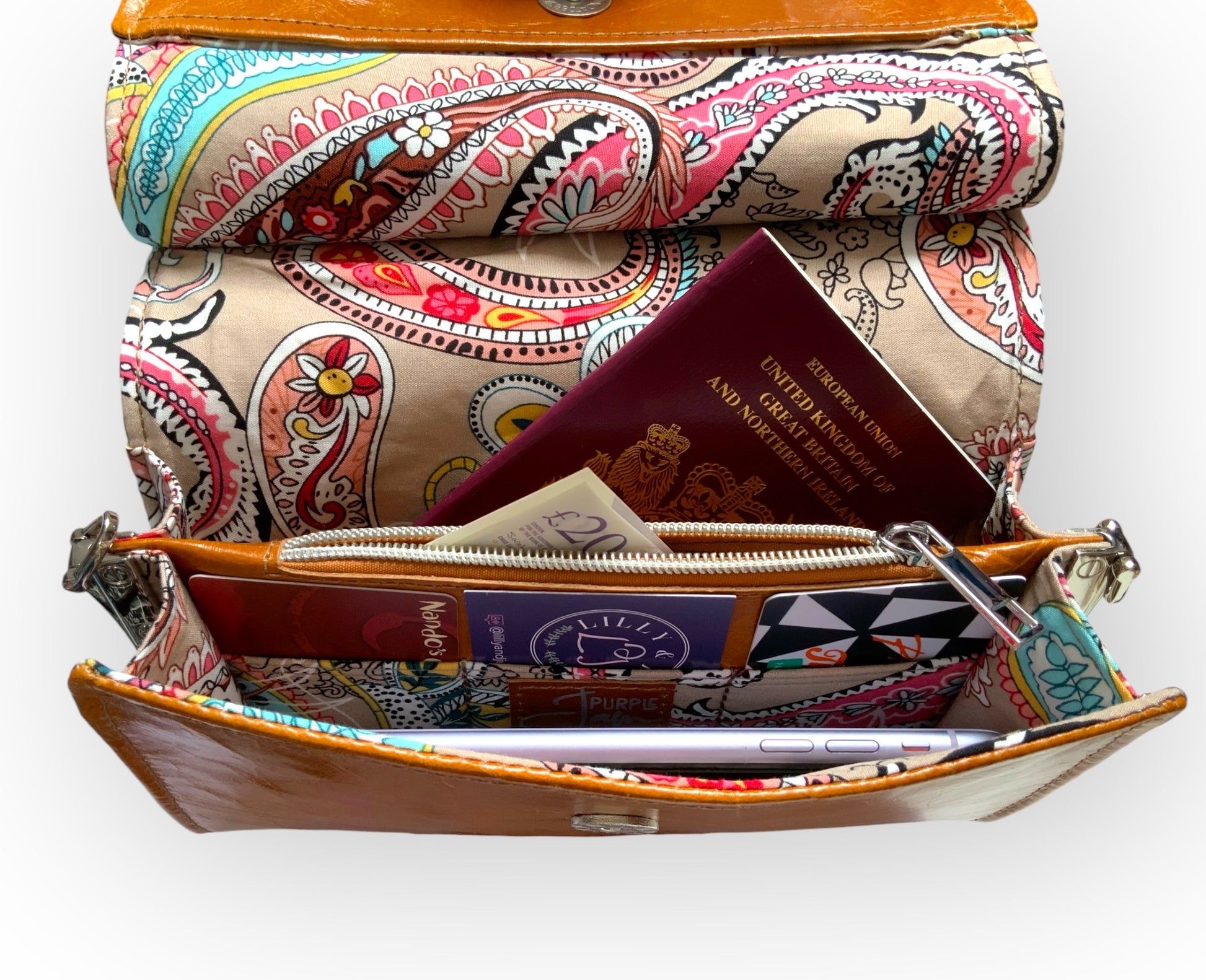 Lucy | Tan Leather Crossbody Clutch Bag | Handcrafted with Integrated Purse image 6