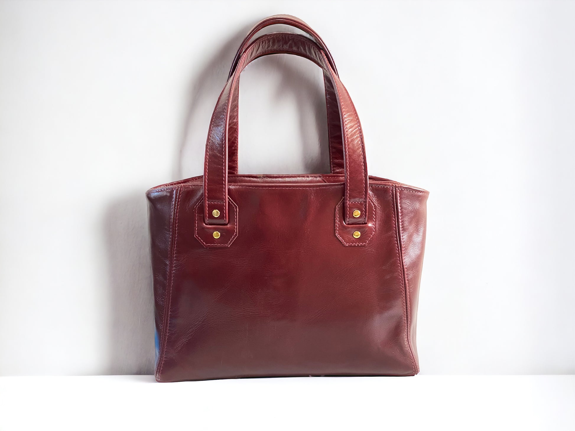 Rudy | Burgundy Leather Handbag | Luxe Wool Tweed & Gold Accents image 7