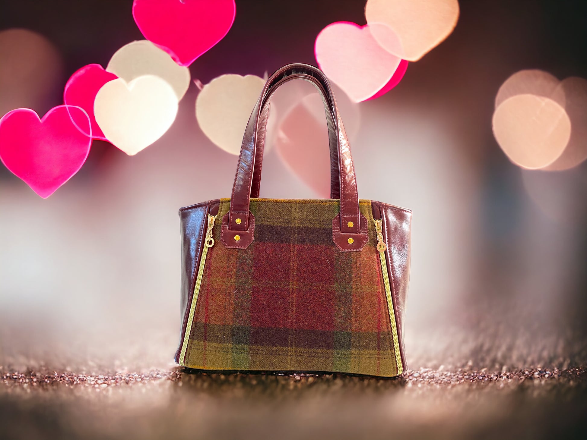Rudy | Burgundy Leather Handbag | Luxe Wool Tweed & Gold Accents image 10