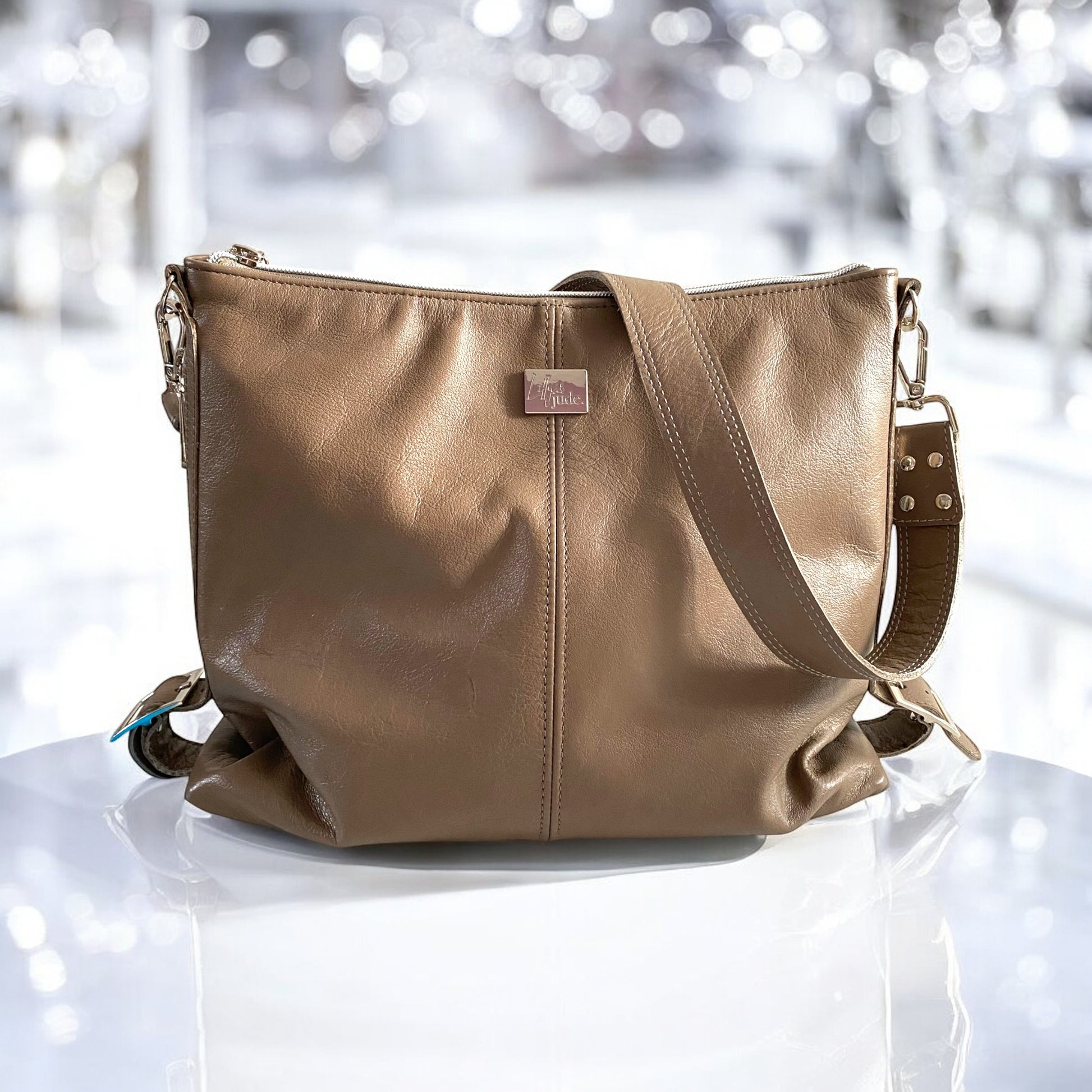 Juliette | Handcrafted Mink Grey Leather Slouch Bag image 8