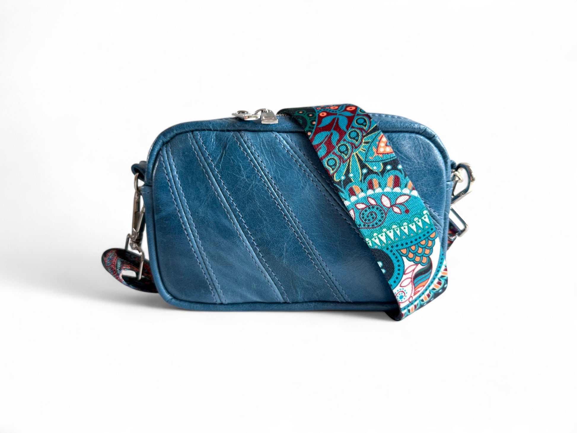 Tiny Harriet | Blue Leather Compact Crossbody Bag with Integrated Purse image 0