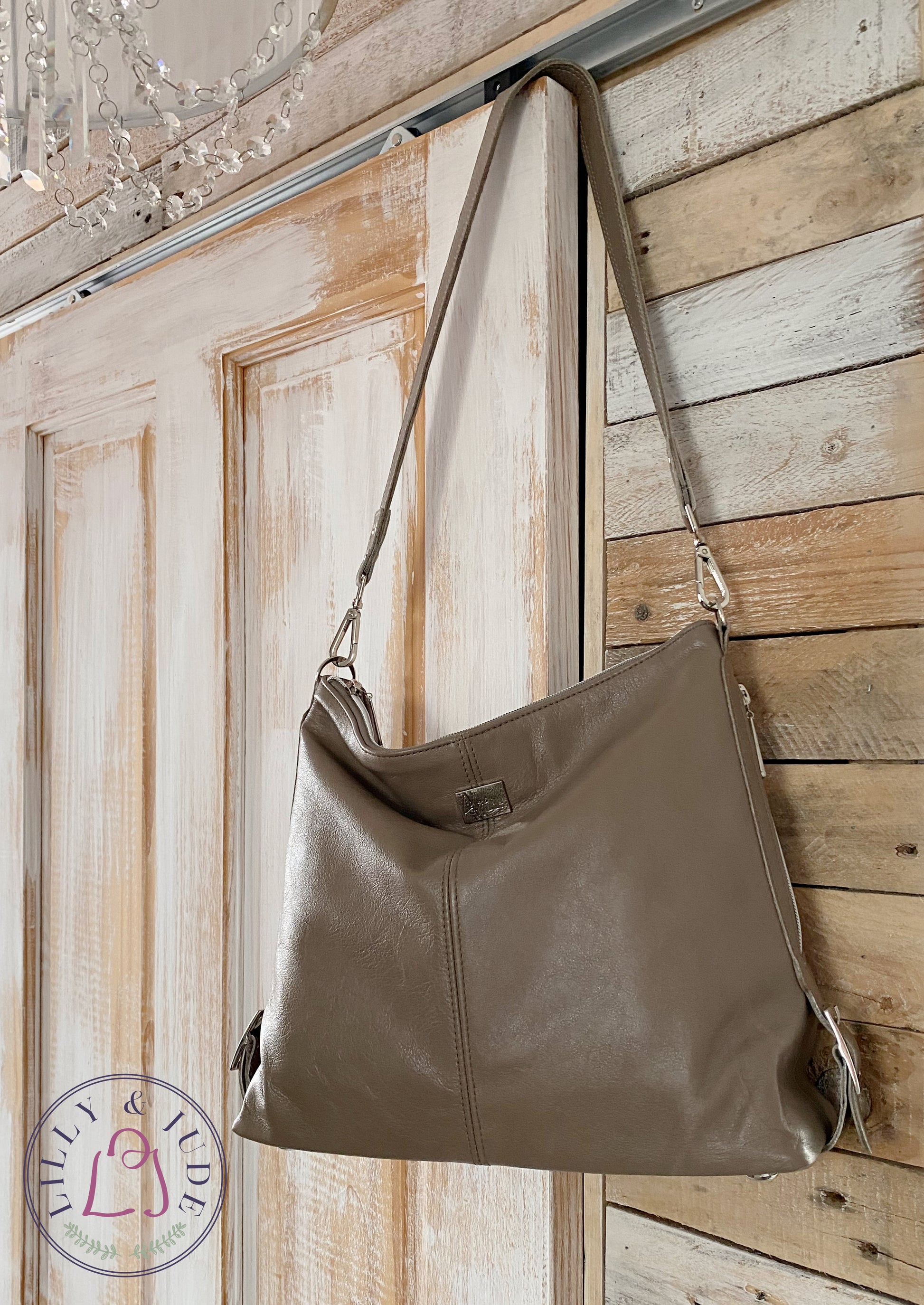 Juliette | Handcrafted Mink Grey Leather Slouch Bag image 2