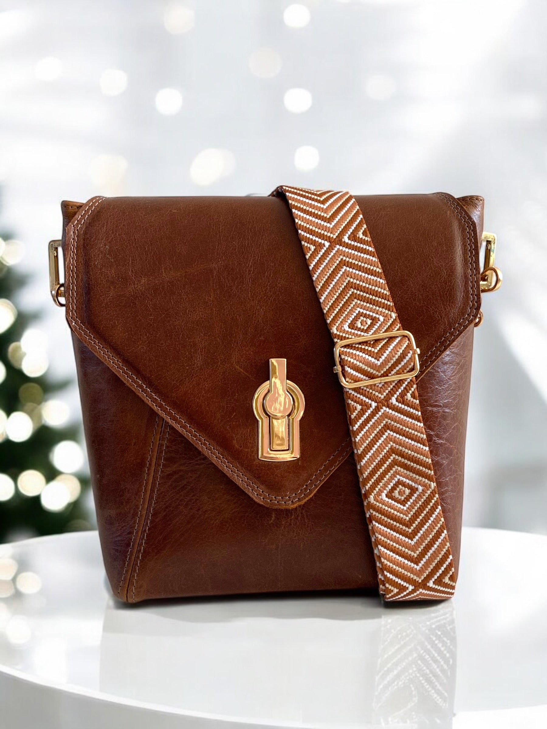 SWALK | Handcrafted Conker Brown Leather Crossbody Bag image 1