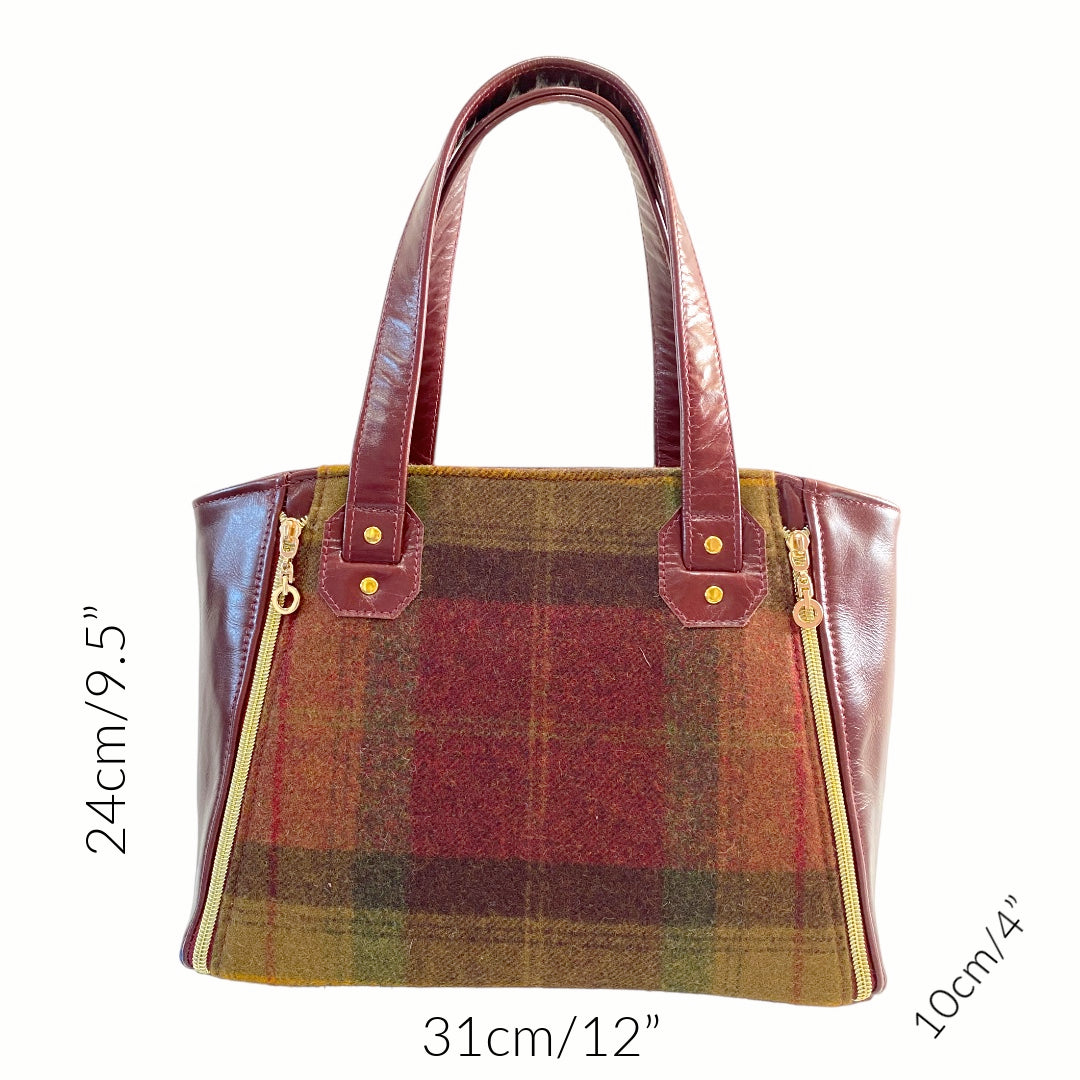 Rudy | Burgundy Leather Handbag | Luxe Wool Tweed & Gold Accents image 11