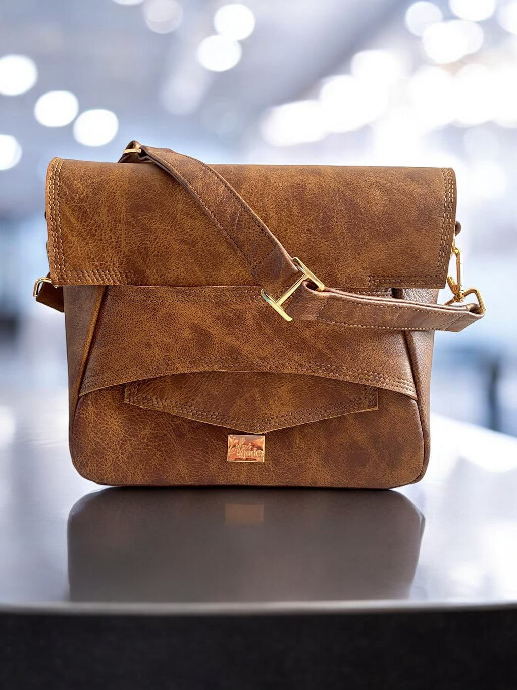Emmie | Whiskey Brown Leather Shoulder Bag | Handcrafted from Rescued Leather image 4