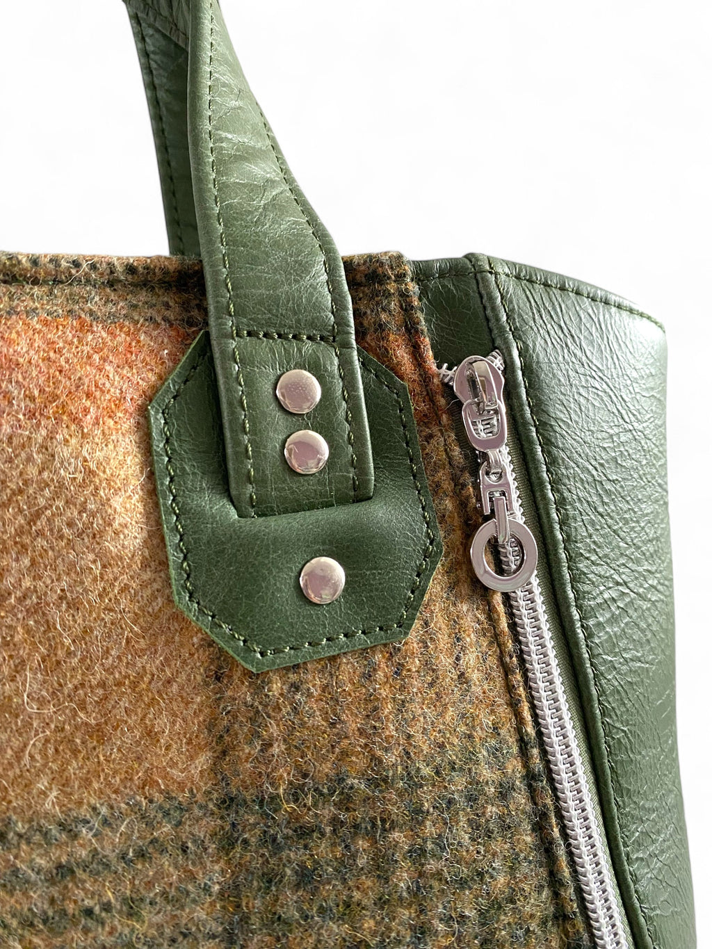 Rudy | Green Leather & Autumnal Tweed Handbag | Handcrafted Eco Luxury image 11