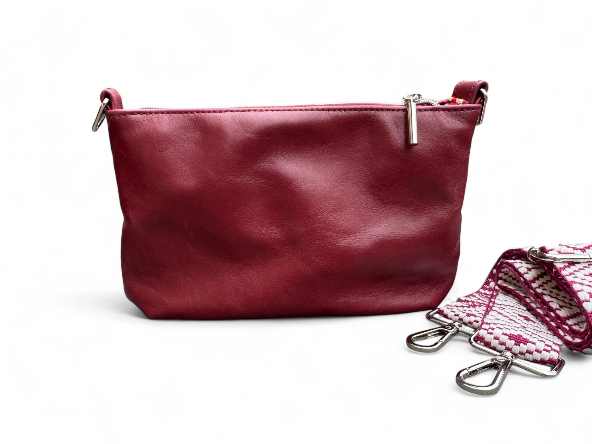 Back view of Bordeaux coloured leather bag
