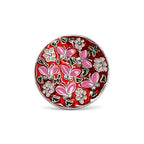 Decorative bag hook with pink butterflies and flowers on a red background
