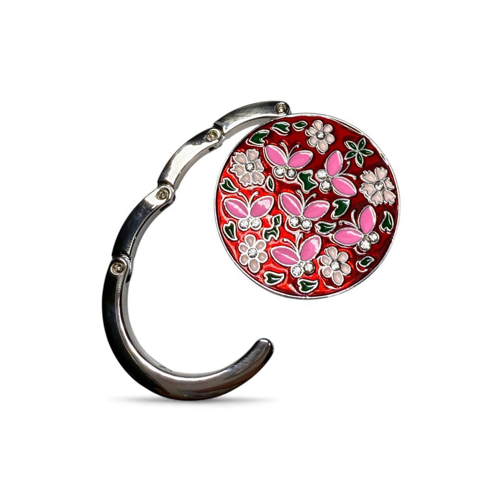 Red Enamelled Butterfly Handbag Hook | Foldaway Table Bag Hanger