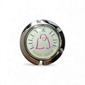 Round silver bag hook with 'Lilly & Jude' branding on a white background