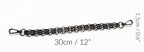 Silver chain wrist strap with measurement details on a white background