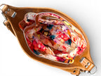 Birds Eye view of the Simone bag, showing off the foral-patterned lining fabric inside