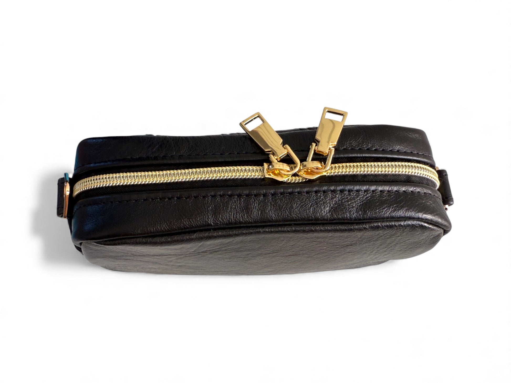 Tiny Harriet – Compact Crossbody Bag in Black Rescued Leather
