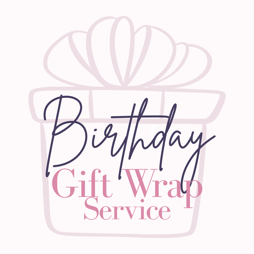 Logo for 'Birthday Gift Wrap Service' with a decorative gift box outline on a white background.