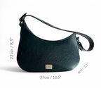 Dark teal green genuine leather handbag with measurements displayed on a white background