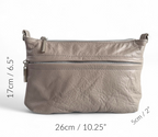 Grey leather crossbody bag with mesurements