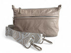 Close-up of Starburn grey soft leather bag showing soft texture and silver hardware, made by Lilly & Jude.