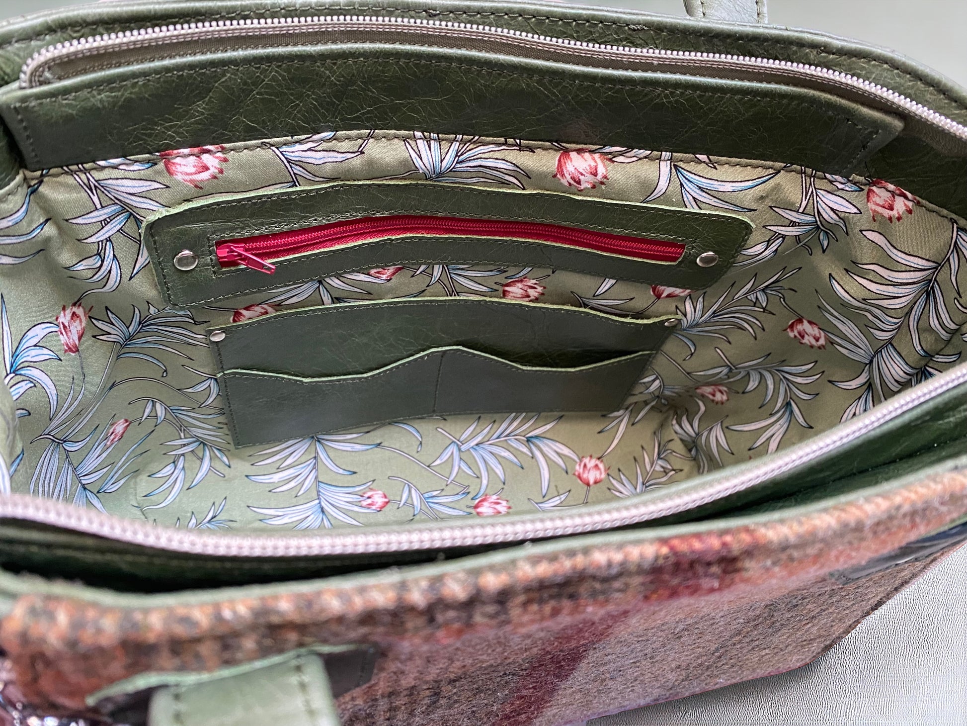 Rudy | Green Leather & Autumnal Tweed Handbag | Handcrafted Eco Luxury image 3