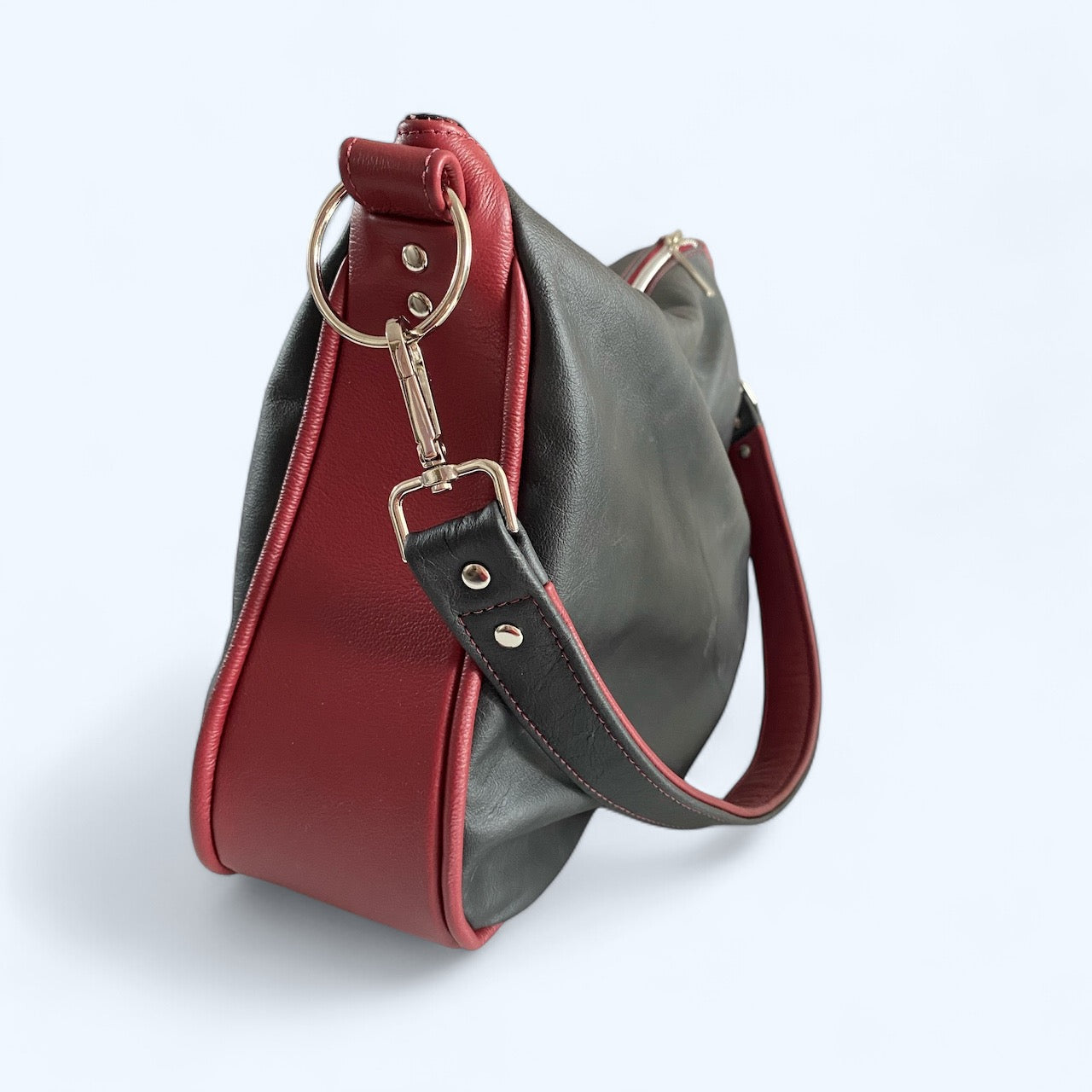 Paulette | Black and Red Leather Shoulder Bag | Handcrafted from Rescued Leather image 3