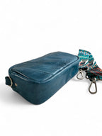 Tiny Harriet | Blue Leather Compact Crossbody Bag with Integrated Purse image 6