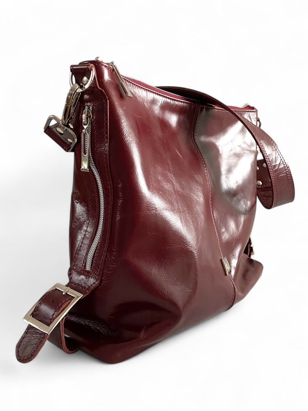 Juliette | Handcrafted Burgundy Leather Slouch Bag image 8