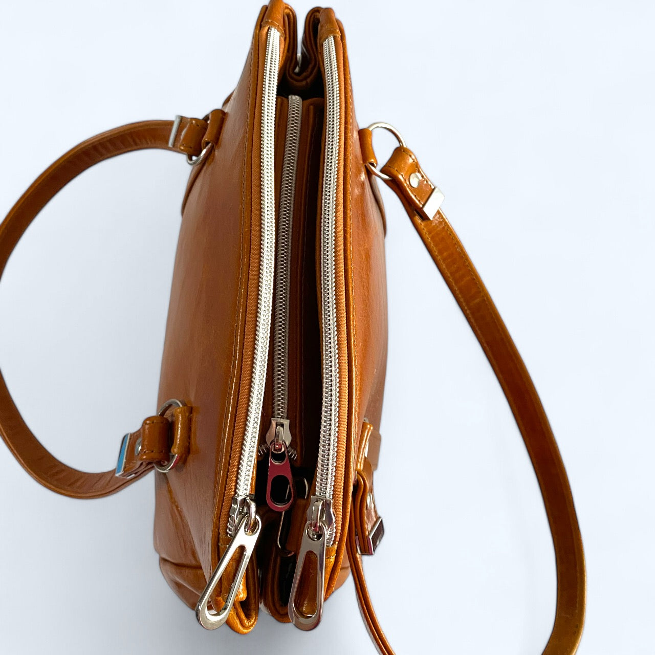 Rowena | Tan Leather 3 Section Shoulder Bag image 4