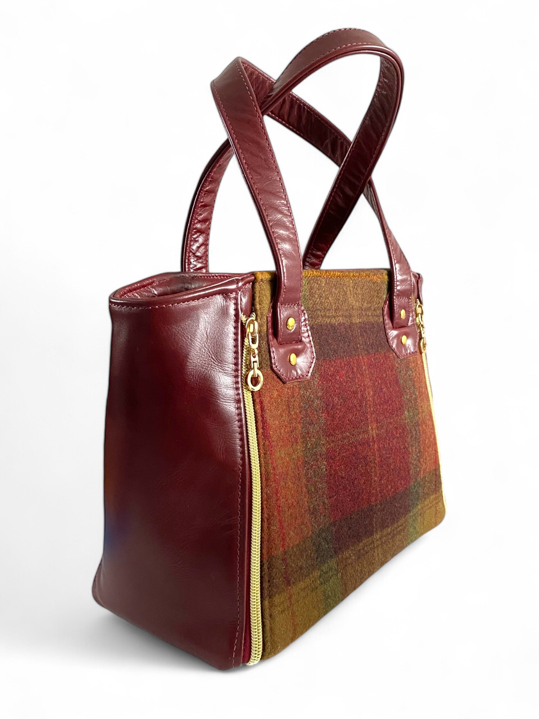Rudy | Burgundy Leather Handbag | Luxe Wool Tweed & Gold Accents image 3
