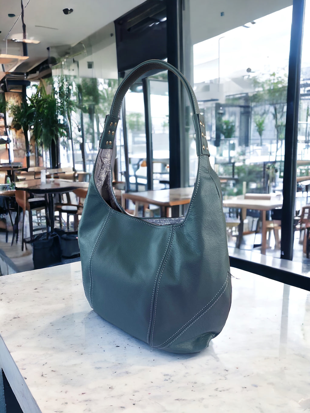 Estrella | Blue Leather Shoulder Bag | Chic Slouch Handbag image 2