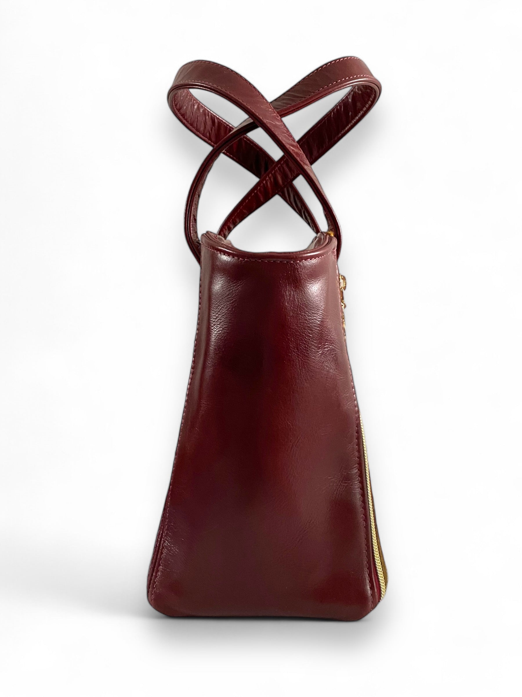 Rudy | Burgundy Leather Handbag | Luxe Wool Tweed & Gold Accents image 5