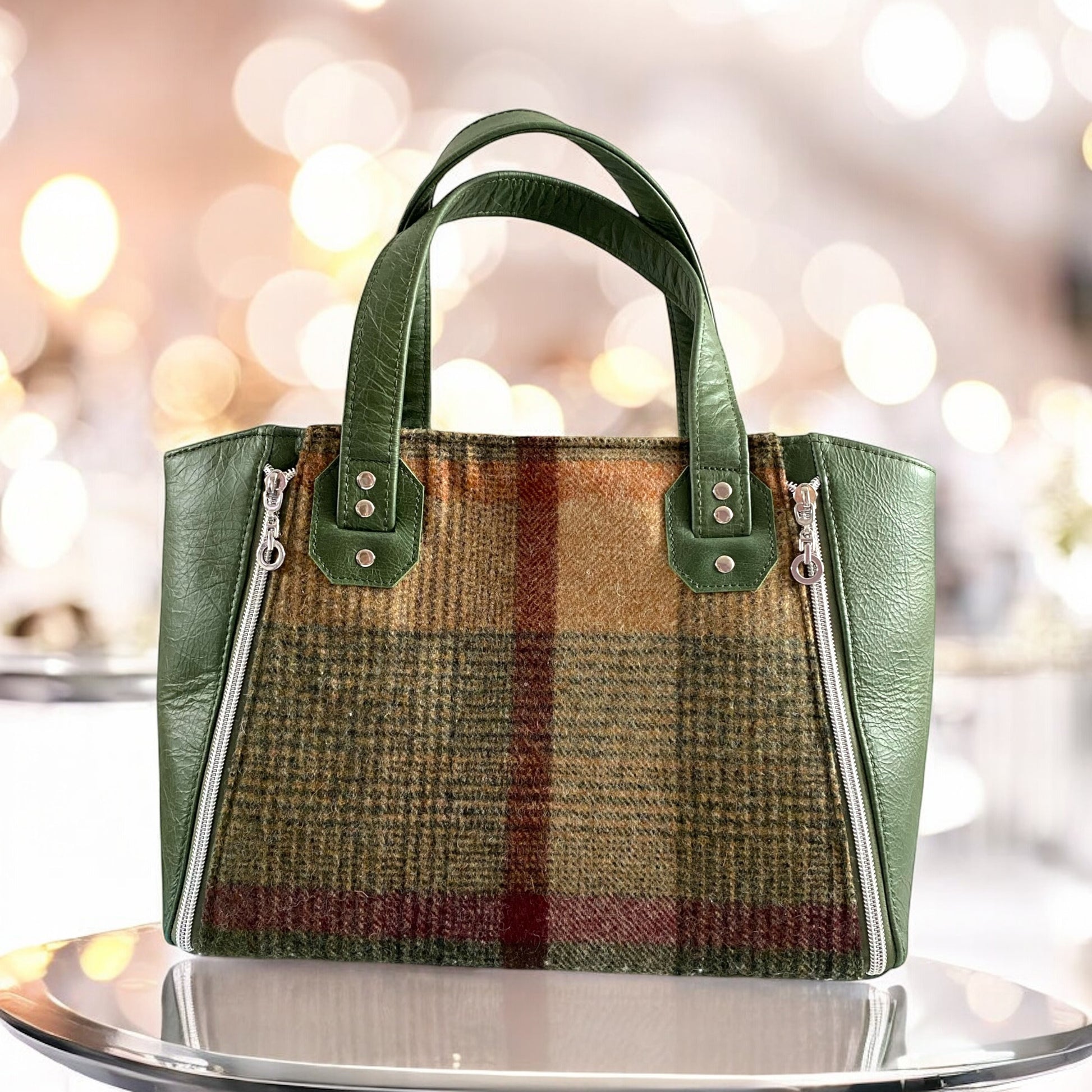 Rudy | Green Leather & Autumnal Tweed Handbag | Handcrafted Eco Luxury image 1