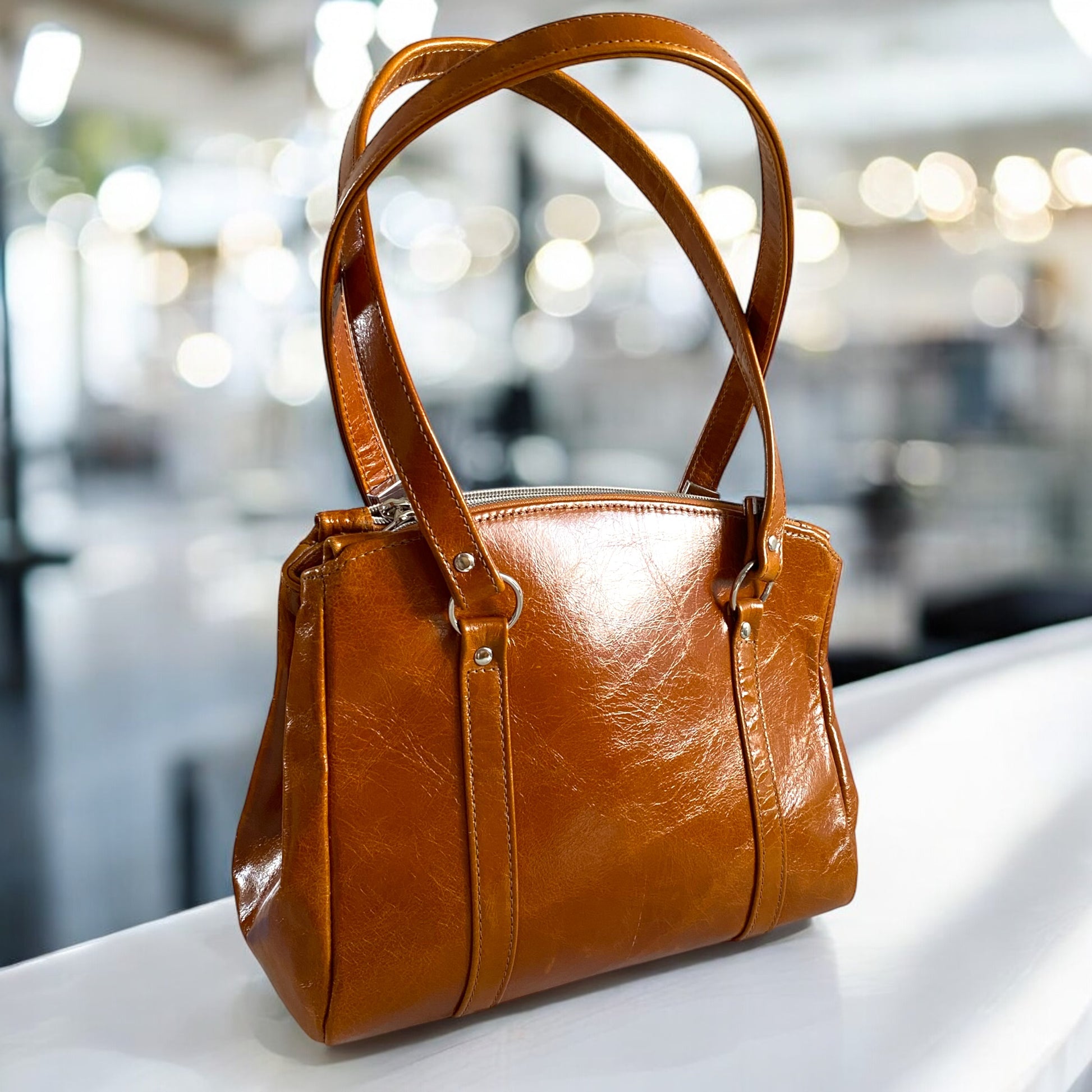 Rowena | Tan Leather 3 Section Shoulder Bag image 2