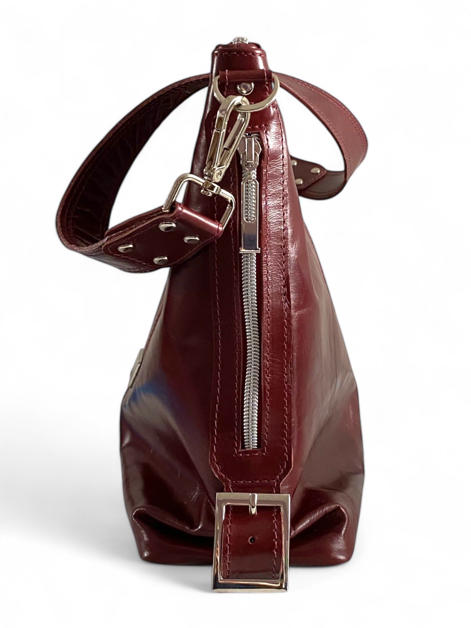 Juliette | Handcrafted Burgundy Leather Slouch Bag image 7