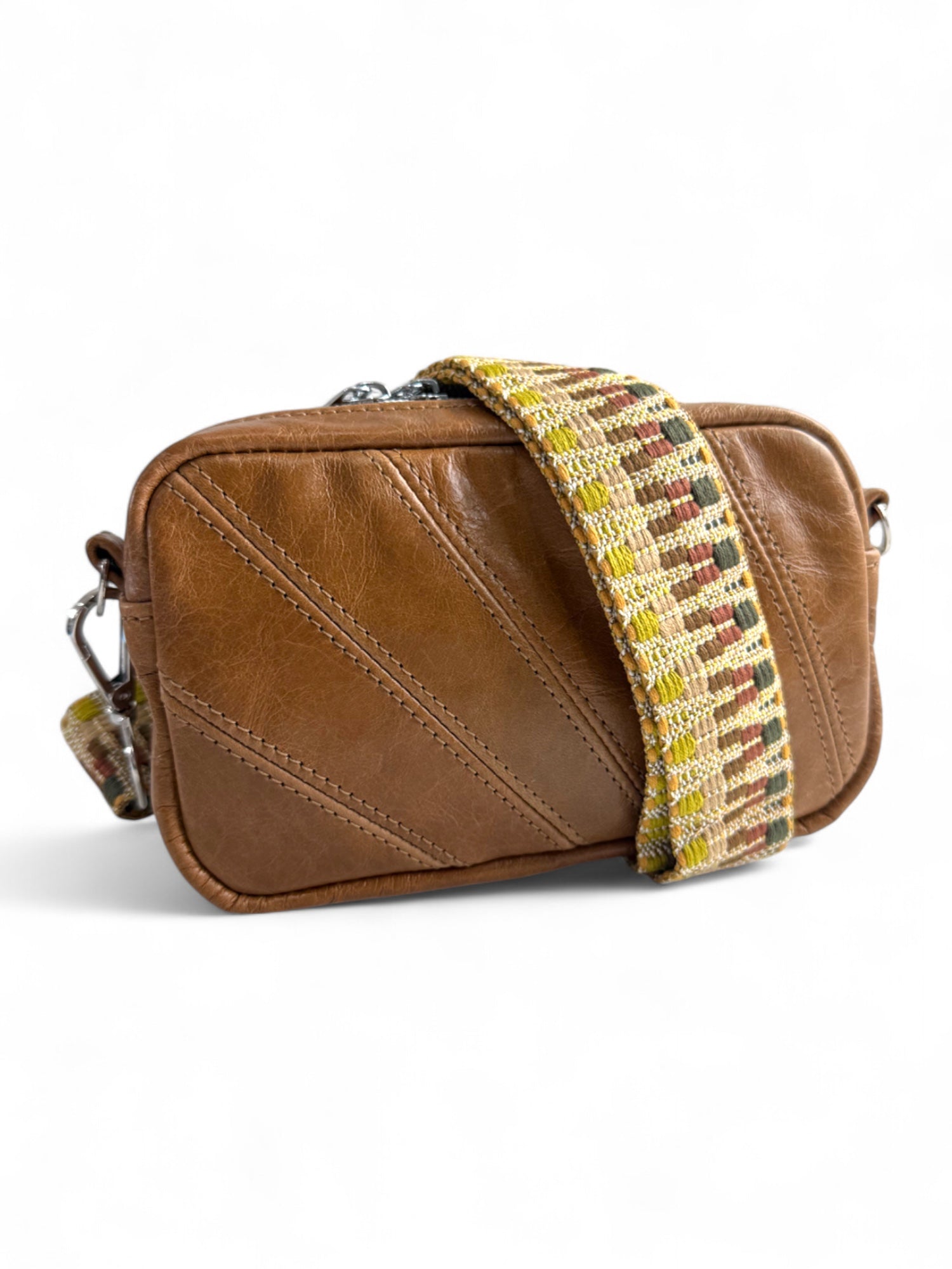 Tiny Harriet | Tan Leather Compact Crossbody Bag with Integrated Purse image 0