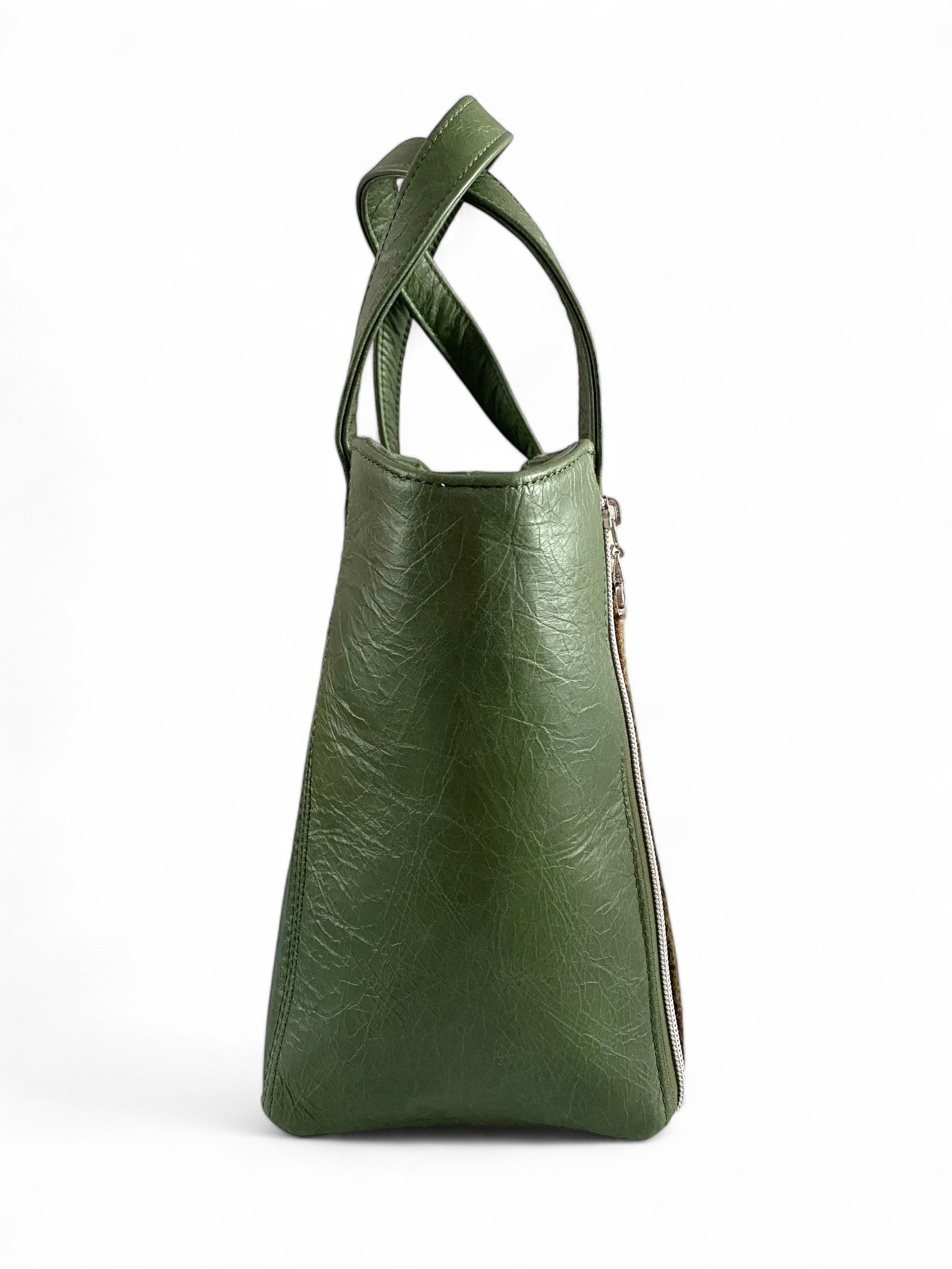 Rudy | Green Leather & Autumnal Tweed Handbag | Handcrafted Eco Luxury image 5