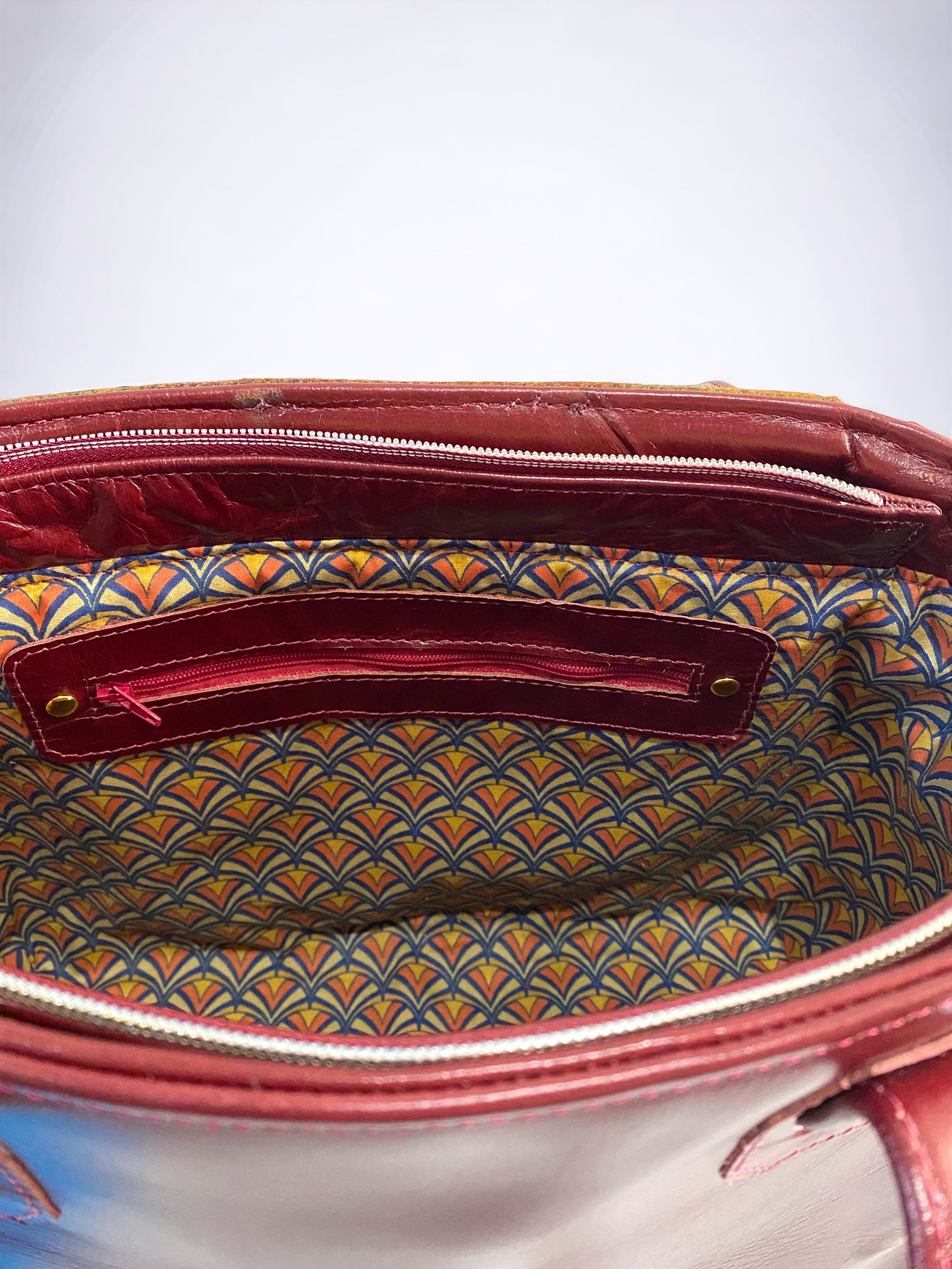 Rudy | Burgundy Leather Handbag | Luxe Wool Tweed & Gold Accents image 8