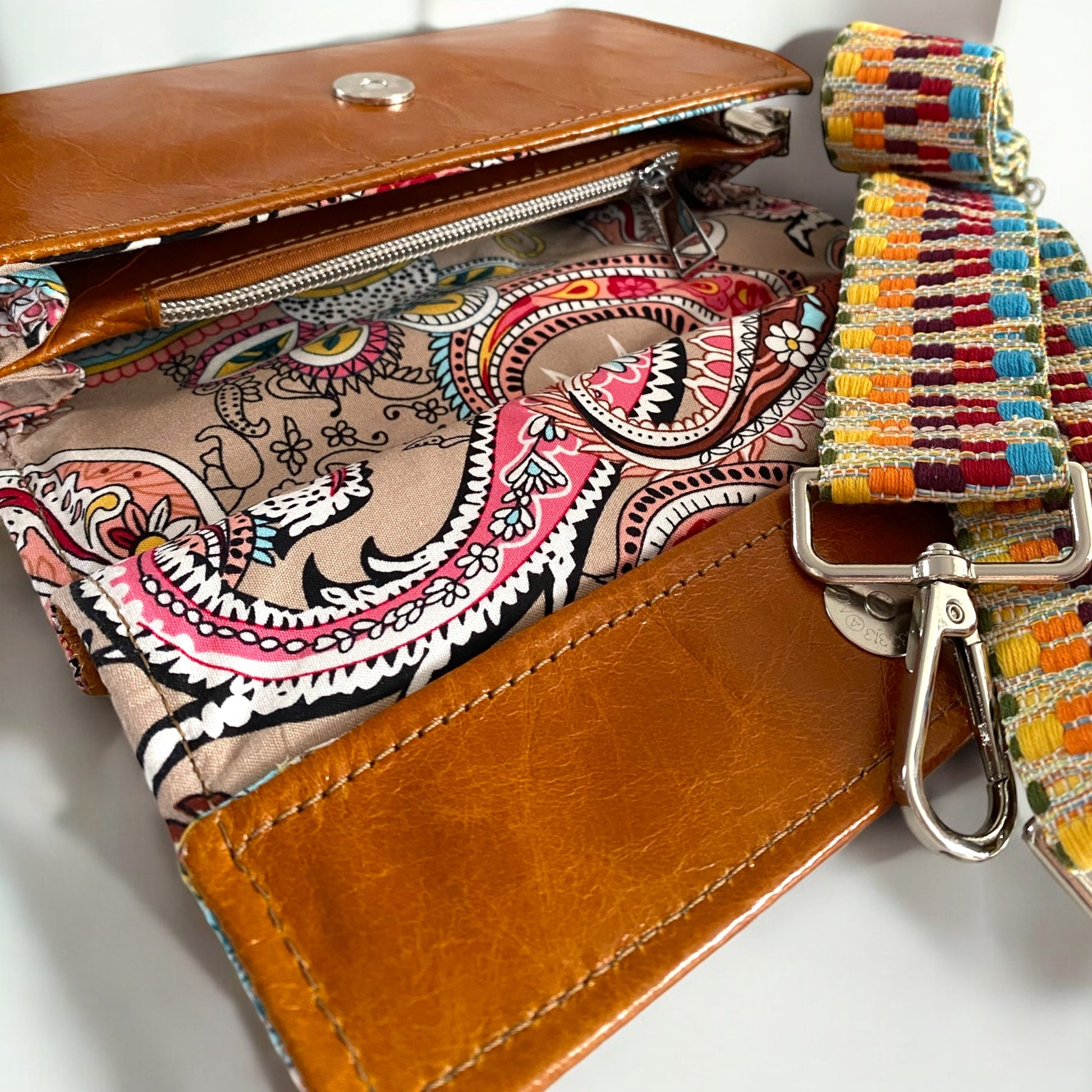 Lucy | Tan Leather Crossbody Clutch Bag | Handcrafted with Integrated Purse image 9