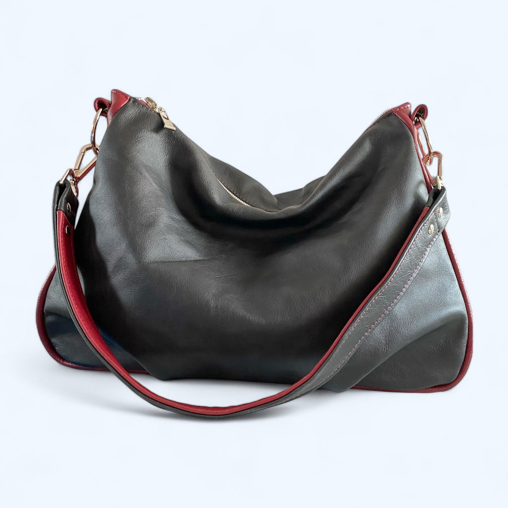 Paulette | Black and Red Leather Shoulder Bag | Handcrafted from Rescued Leather image 2