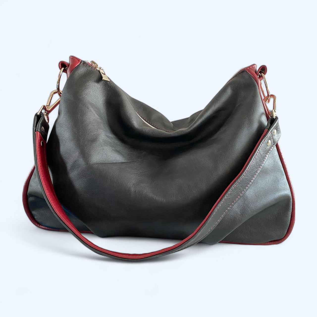 Paulette | Black and Red Leather Shoulder Bag | Handcrafted from Rescued Leather image 2