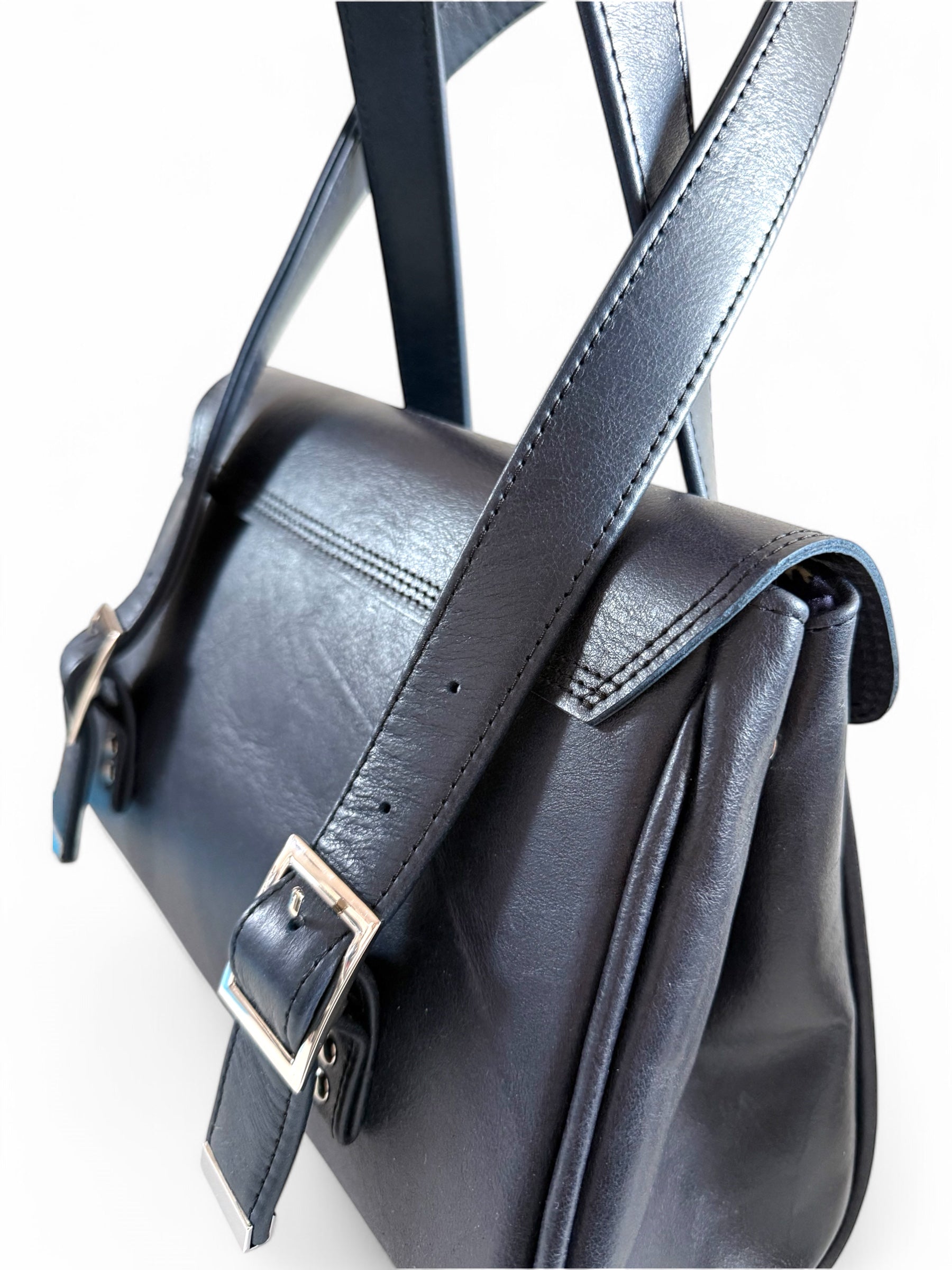 Rachel | Navy Blue Structured Buckle Bag | Classic Work Style image 8
