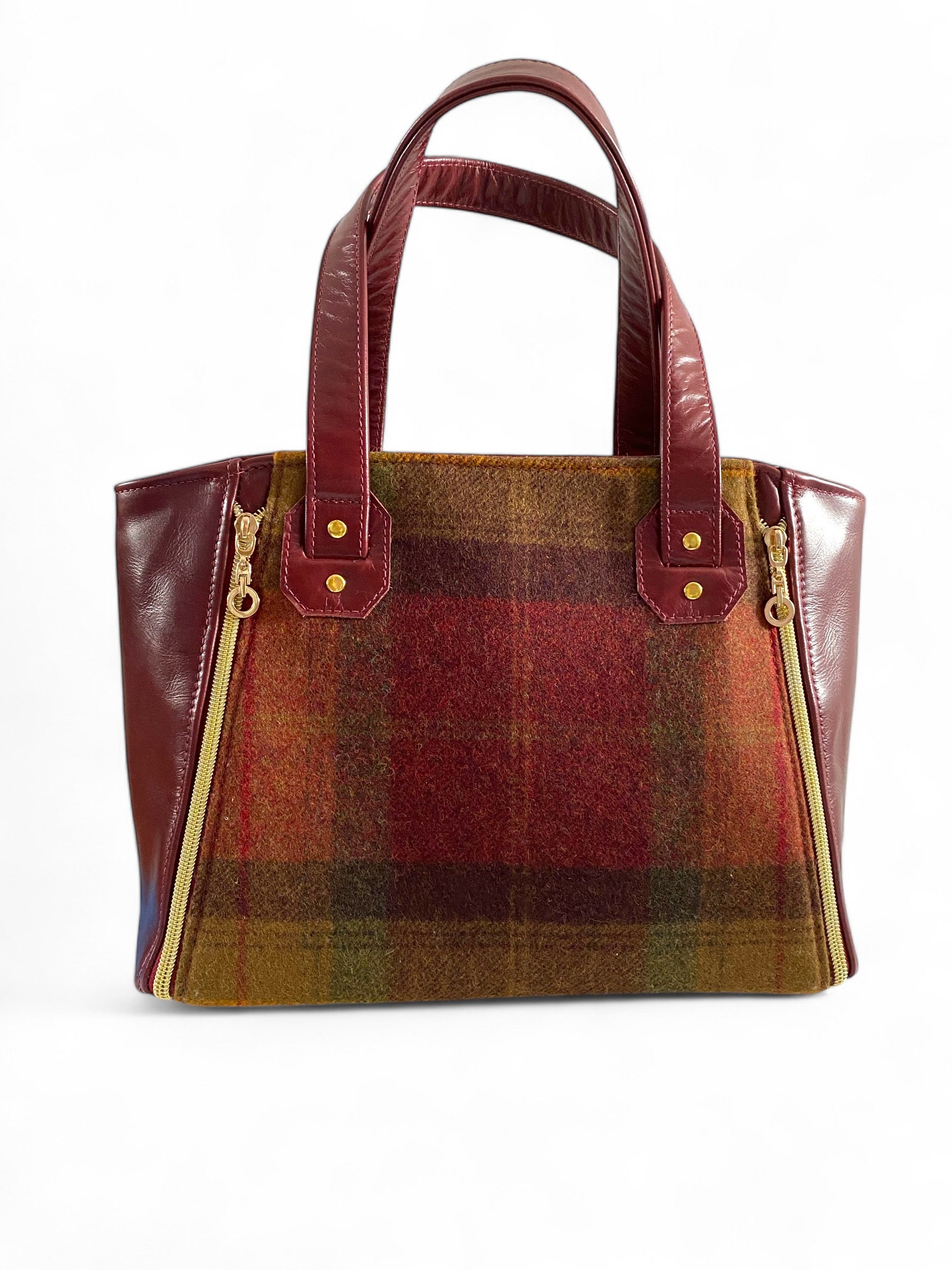 Rudy | Burgundy Leather Handbag | Luxe Wool Tweed & Gold Accents image 0