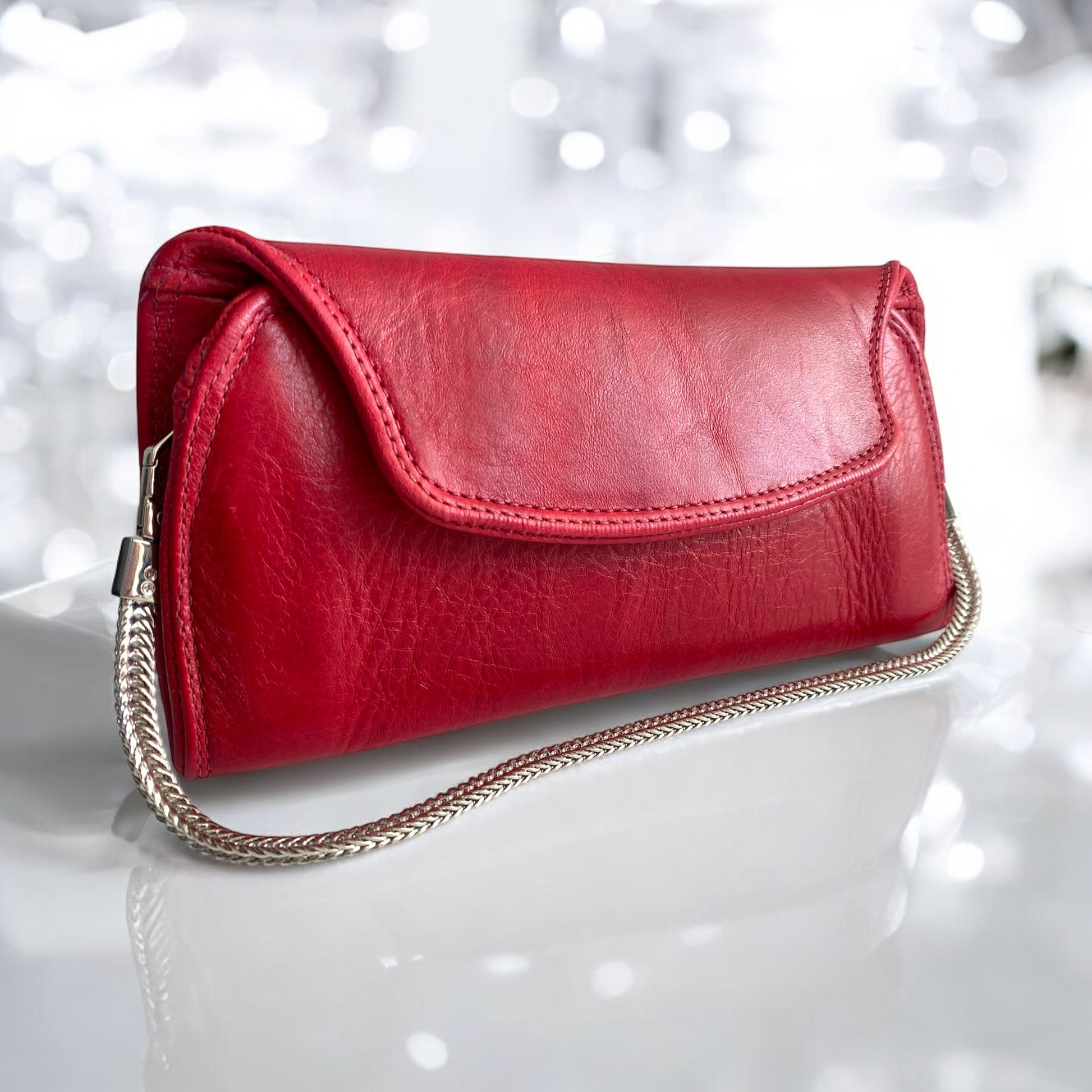 Date Night | Red Leather Clutch | Chain Handle Bag image 13